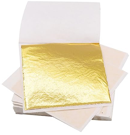 REQAG 100 Blatt Blattgold Blattsilber Imitation Blattgold zum Basteln Schlagmetall Kunstprojekt Versilbern Kunstprojekt, Handwerk Dekoration Möbel Dekoration DIY