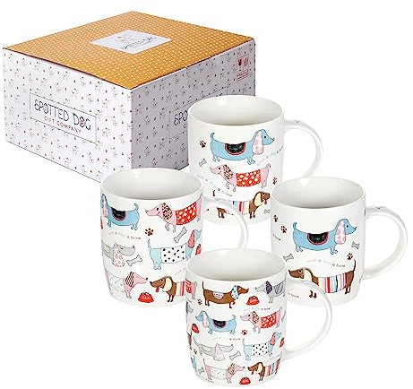 SPOTTED DOG GIFT COMPANY Kaffeetassen Kaffeebecher mit Dackel Hunde-Motiven, Geschenk für Hundeliebhaber, Hundebesitzer und Hundefreunde - 4er-Set