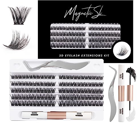 120pcs Wimperns Cluster DIY Wimpern-Extensions Kit mit Applikator und Wimpernkleber und Versiegelung Falsche Wimpern Natürlicher Look C D Curl Länge Mix 10-16MM-DM27