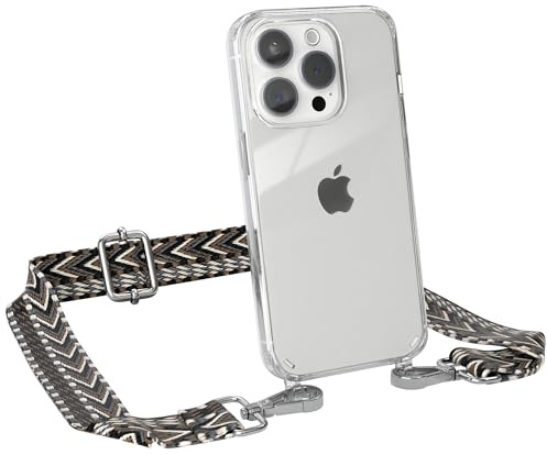 EAZY CASE Handykette - Verstellbares Taschenband kompatibel mit iPhone 15 Pro, Schulterriemen, Handykordel mit Silikon Hülle, Umhängetasche, Grau Schwarz Silber