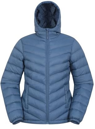 Mountain Warehouse Seasons Womens Padded Jacket - Water Resistant Coat, Puffer Jacket, Front Pockets, Adjustable Elastic Cuffs & Hood - For Autumn, Winter, Outdoors Blue Women's Size 10