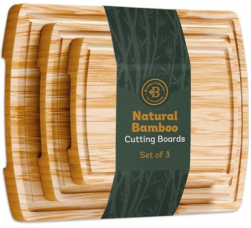 Set di 4 taglieri da cucina in bambù con scanalatura per succhi per carne, formaggio e verdure, grande blocco in legno naturale, tagliere per formaggi e salumi