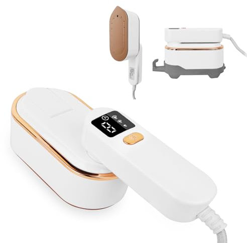 ZStarlite Travel Clothes Steamer with LCD Screen, 180°Folding Portable Steam Iron, Handheld Garment Steamer 1300W 150ML Wrinkles Remover 10s Fast Heat-up 3 Steam Levels for Travel, Home, Office(White)