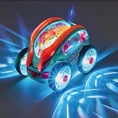 Auto-Spielzeug für 2 Jahre alte Jungen, Led Light Up Dynamic Gear-Powered Car für 3 Jahre alte Kinder, Transparente Elektrische Spielzeugautos mit blinkenden Lichtern Geschenke für 4 5 6 7 8 Jungen