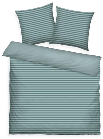 TOM TAILOR Renforcé-Bettwäsche, 2 * 80x80 + 200x220 cm, 100% Baumwolle/Renforcé, mit Wendemotiv und farbigem Reißverschluss, MEDIUM Stripes Türkis (Fresh Sage, Smokey Sage)