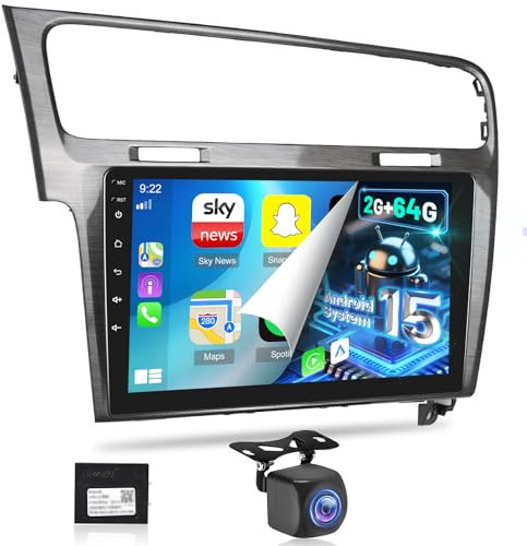 NHOPEEW 2G+64G Android Autoradio per VW Golf 7 MK7 2012-2020 - Senza fili Carplay e Android Auto - 10.1 pollici Android Stereo con WiFi EQ GPS Mirror Link FM RDS + Telecamera posteriore