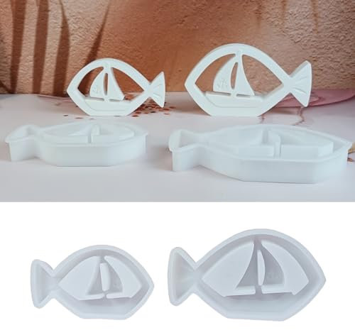 WIKIMO 2 Stück Silikonformen Gießformen Maritim, Silikonform Segelboot für Kerzen, Silikonform Sommer für Diy Fisch Kerze und Gipsdeko Handwerk