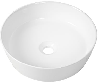 NUESTRA VIDA Lavabo de Cerámica con Forma Redonda 11,5 x 39 cm (alto x diámetro), Lavabo Cilíndrico Sin Taladro Grifo, Ideal para Poner sobre Encimera de Muebles de Baños y Aseos