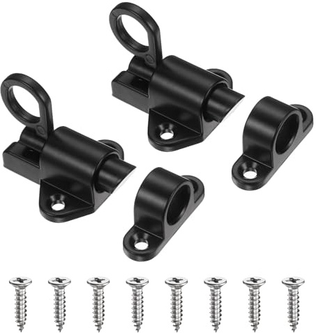 M METERXITY 2-Pack Self-Closing Latches, Resilient Bolt Latch, Black | Aluminum Alloy, with Screws, Automatic Sliding Spring Door Lock, for Cabinet Door, Window, Gate