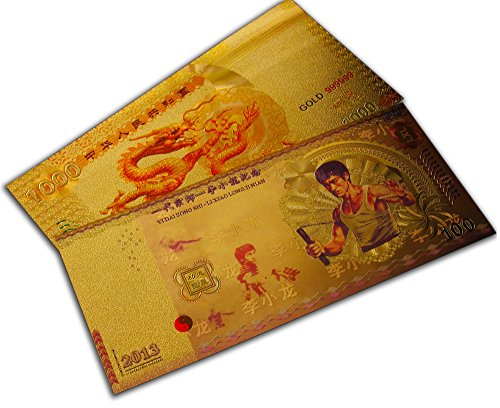 Eillwin legendäres Kampfkunst Geschenk Bruce Lee & Chinese Dragon Banknote Set in Goldfarbe, Tube