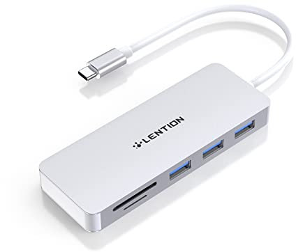 LENTION USB C Hub mit USB3.0 Anschlüsse und SD/Micro SD Kartenleser für 2023-2016 MacBook Pro/Air 13/14/15/16, Neues Mac Air/iPad Pro/Surface, ChromeBook, Mehr, Multiport Typ C Adapter (Silber)