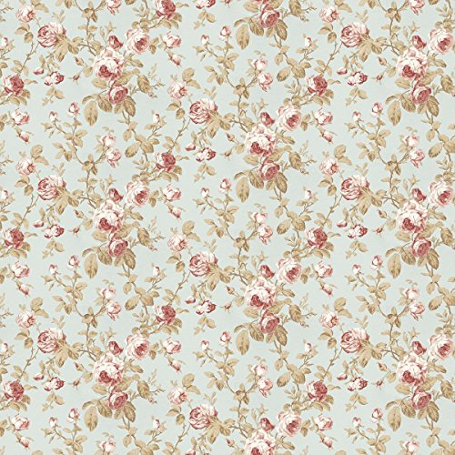 MyTinyWorld Pack of 5 Dolls House Pale Red On Duck Egg Blue Trailing Rose Wallpaper Sheets