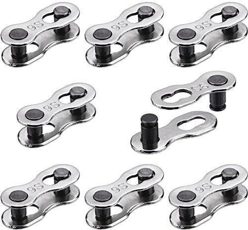 Hotop 8 Pairs Bicycle Missing Link for 6, 7, 8, 9, 10 Speed Chain, Silver, Reusable (9 Speed)