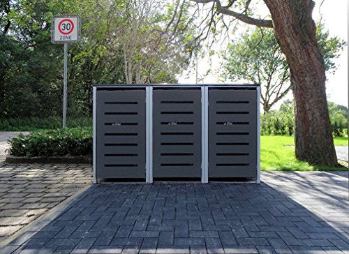 3 Mülltonnenboxen Modell No.6 Anthrazitgrau für 240 Liter Mülltonnen / witterungsbeständig durch Pulverbeschichtung / mit Klappdeckel und Fronttür
