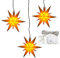 Dekohelden24 3er Set Weihnachtssterne aus Kunststoff in gelb, inkl. LED Beleuchtung und 6h Timer, für Batteriebetrieb, für Innen und Außen geeignet. Maße je Stern L/B/H: 13,5 x 5,5 x 12 cm.