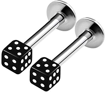 KJM FASHION 2 Stk Metall Lippen 1,2mm 16 Gauge 8mm 5/16 3mm Würfel Kugel Cartilage Snake Bite Tragus Ohrringe Piercing Schmuck 1642