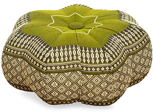 Livasia Meditationskissen Stern - Ø 30x15cm - Yogakissen mit Kapok, Pouf, Bodenkissen sternförmig Yoga Zen Meditation, Zafukissen für Garten und Balkon, Sitzkissen handgefertigt (Grün)