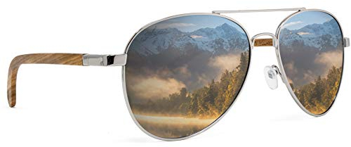 glozzi Holz Pilotenbrille Polarisiert Verspiegelt Herren und Damen - Zebrano