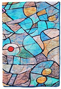 Seidentuch Blue Eyes - Langer Schal aus reiner Seide in Blau und Türkis, großer Seidenschal in Blau und Gold mit Mosaik-Kunstmuster