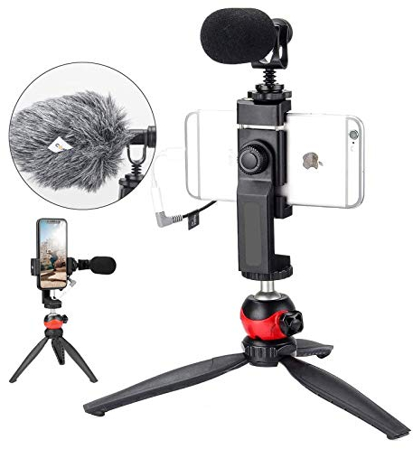 EACHSHOT Richtmikrofon Kamera Mikrofon mit Tischstativ Handyhalterung, Shotgun DSLR Video Externes Mic Kondensator Kardioide Windschutz für Smartphone Canon Sony Nikon Panasonic Camcorder