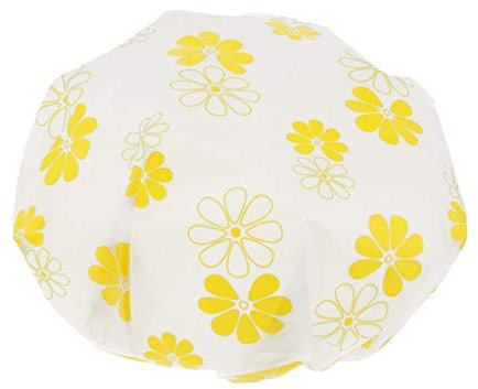 Lady Elastic Waterproof Plastic Shower Bathing Salon Reusable Cap Hair Protector Flower Pattern - Yellow, as described Yellow -