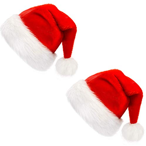 CCINEE Weihnachtsmütze aus Samt/Plüsch für Kinder, Weihnachtsmann-Hüte, roter Hut für Heimdekoration, Partyzubehör, 2 Stück