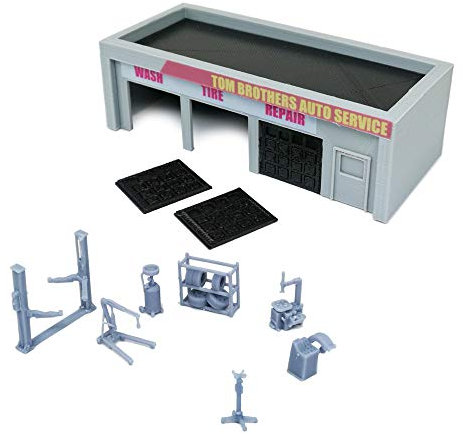 Outland Models Garage per modellini auto, officina di servizio auto, scala S/1:64, grigio, realistico, per adulti e appassionati di modellismo, unisex, per bambini