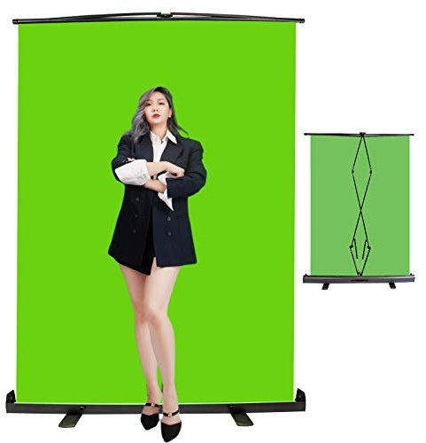 PYXEL STUDIO Green Screen, 1.5x2m Collapsible Chromakey Panel for Photo Studio Video, Wrinkle-Resistant Pull Up Green Screen, Removal with Auto-Locking Cushion Frame, Aluminum Case, Ultra-Quick Setup