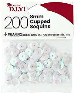 Cousin DIY Weiße Pailletten, 8 mm, 200 Stück, irisierend.