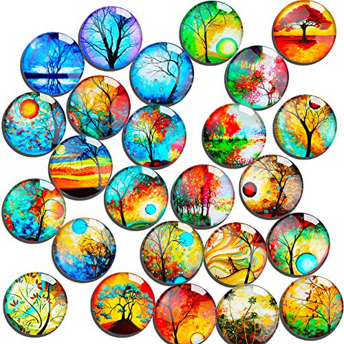 SOSMAR-24 Refrigerator Magnets - Decorative 3D Glass Notice Board Magnets with Tree Patterns for Kid's Drawing, Magnetic Whiteboard, Photo, Map, Office Magnets (Round/ 30mm)