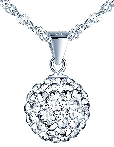 MicVivien Damen Halskette Kristall Kugel Form Anhänger 925 Sterling Silber Zirkonia Kette Schmuck Geschenk für Frauen Mädchen KRISTALL-KUGEL 8MM/ 10MM/ 12MM