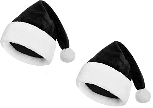 Weihnachtsmannmütze für Erwachsene, Weihnachtsmütze aus Plüsch, Weihnachtsmann-Hut für Weihnachten, Party-Kostüme, 2 Stück (schwarzer Plüsch)