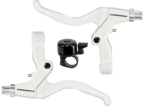 Promax V-Brake Bremsgriffe - Links/rechts/Set - Bremshebel Bremsen-Set Hebel-Set weiß inkl. Fahrradklingel