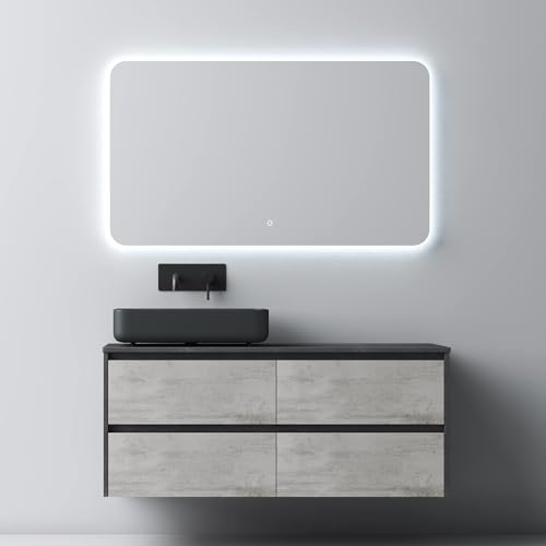 Mai & Mai Badmöbel-Set Waschbeckenunterschrank 120x48x52cm | Waschtisch mit Unterschrank, in Betonoptik mit 2-Schubladen inkl. Waschbecken Anthrazit Normal
