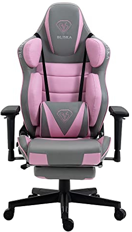 TRISENS Gaming Stuhl Chair Racing Chefsessel mit Sportsitz und ergonomsichen 4D-Armlehnen, Farbe:Hellgrau/Rosa
