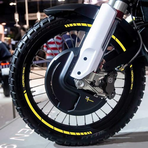 LABELBIKE Pegatinas Llantas Moto Compatible con Husqvarna | Norden 901, Rayas, Llantas, Kit Tuning, Decoración, Amarillo Negro
