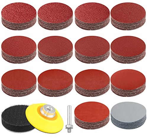 140 Stück Schleifpapier 50mm Klett 60 80 100 120 180 240 320 400 600 800 1000 1200 2000 3000 Körnung, Schleifpapier Klett Set mit 1 Stück Schleifscheiben Pad Kit Polierpad Adapter