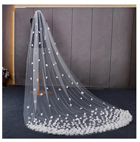 Brautschleier Hochzeitsschleier mit 3D Blumen Kathedrale Brautschleier Blumen Blumen Brautschleier Weiche Tüll Schleier (Color : Ivory, Item Length : 150cm)
