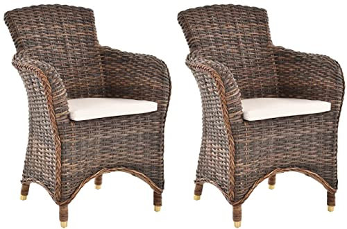 Krines Home 2er Set Esszimmersessel Rattan Esszimmerstuhl mit Armlehne Rattansessel Korbstuhl Esszimmer Sessel (Braun Natur)
