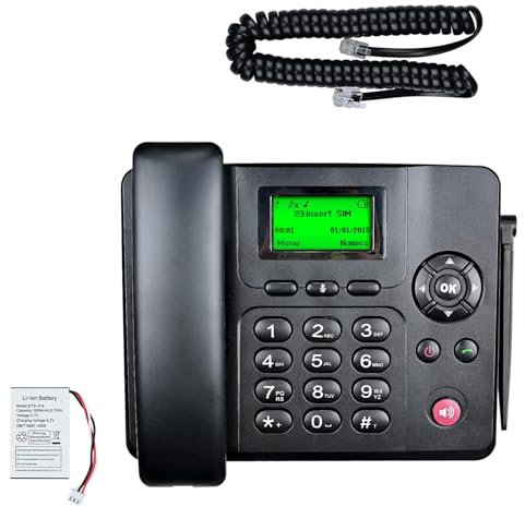 Lychee Fixed Wireless Phone,Wireless Quad Band GSM telephone - Dual SIM, Supports Multiple Languages, Large Backlit Display, Office phone, office/hotel/residence (Black02)