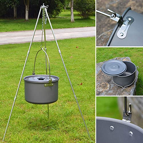 Faitout de camping, 4,2 L, casserole de camping à suspendre, en alliage d'aluminium, bouilloire de cuisine d'extérieur avec couvercle pour 6 à 8 personnes, voyage, randonnée, randonnée - Gris foncé