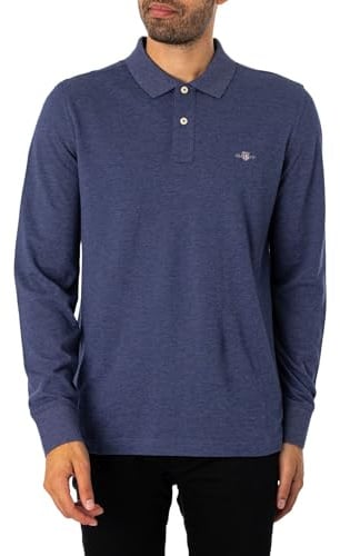 GANT Men's Reg Shield LS Pique Rugger Polo Shirt, Dark Denim Blue Melange, XXL