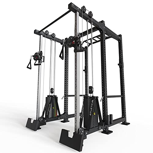 Atletica R8-Duality PRO Medium | Full Rack | 78 cm Käfigtiefe | Doppelter Kabelzug | 2x90 kg Steckgewicht | Cable Cross Station mit Klimmzugstange, J-Hooks, Safety Straps, Bar Holder