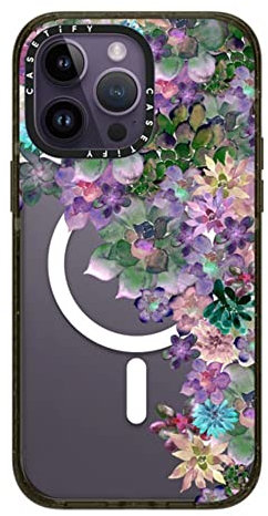 CASETiFY Impact iPhone 14 Pro Max Hülle [4X Falltest in Militärqualität, 2,5 m Fallschutz/kompatibel mit Magsafe] – My Succulent Garden von Monika Strigel – Glänzendes Schwarz