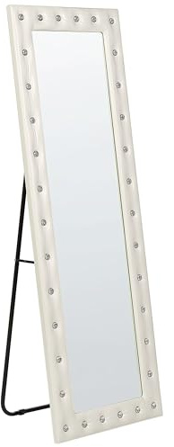Beliani Stehspiegel aus Kunstleder Weiss 50 x 150 cm Glamour Ansouis