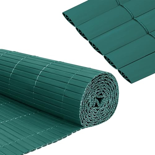 Froadp Brise-vue en PVC - Imitation bambou - Avec serre-câbles et lamelles renforcées en forme de W - Résistant aux intempéries - Pour balcon, extérieur - 160 x 700 cm - Vert