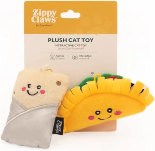 ZippyClaws NomNomz® – Taco und Burrito Hundespielzeug | Lustiges Kautest- und Zerrspielzeug im Taco- und Burrito-Design | Mit Quietscher für mehr Spielspaß | Ideal für kleine bis mittelgroße Hunde