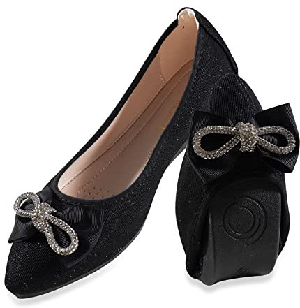 MACHSWON Womens Ballet Flats Sparkly Comfortable Casual Pointed Toe Bow-Knot Slip on Wedding Ballerina Dressy Flats Shoes Women(Black8, Size 7.5)