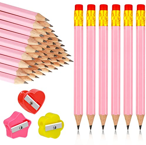 Zayvor 48 Stück Bleistifte Mit Radiergummi 3 Spitzer, Mini Hb Sechseckige Für Kinder Schule Büro Babyparty Hochzeit Bleistift Kurz Halber Pencil Halbstifte Kurzer Golf-Bleistift Kurze Sechskantstifte