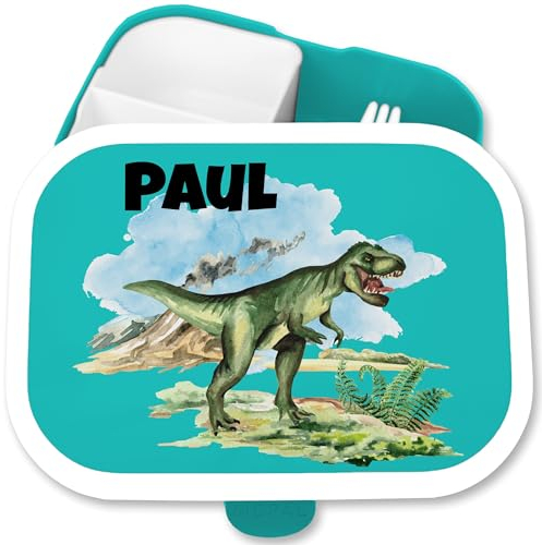 Kinder Campus für Mepal - Brotdose Dino Vesperbox Dinosaurier Jausenbox Dinos I Dinosaurus I Saurier - 750 ml - Türkis - t-rex lunchbox personalisierte t rex schulkinder geschenke